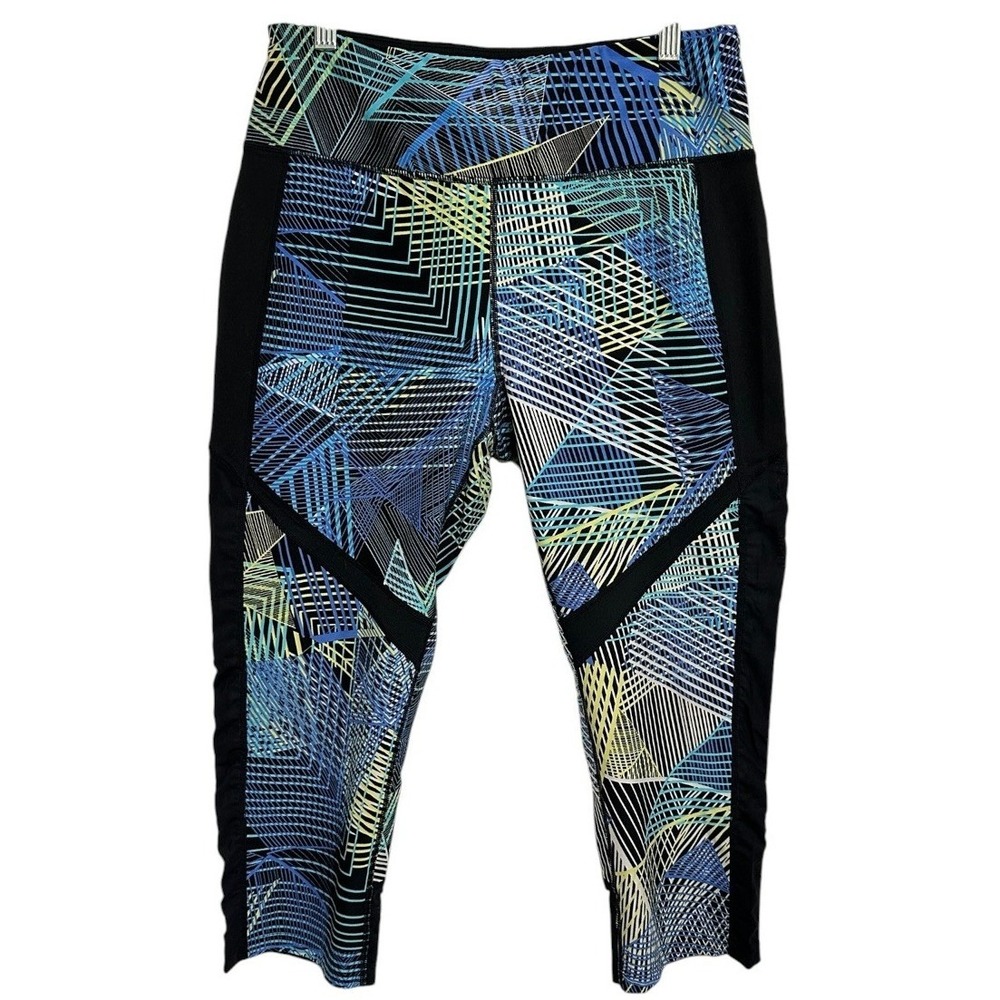 Calvin Klein Performance Leggings Women Blue Geometric Mesh Capri Gym Yoga XL